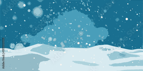 Winter landscape with falling snow and a softly rolling hill