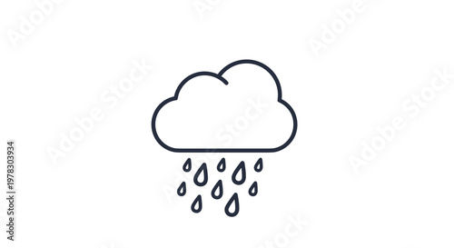 Minimalist line art icon of a cloud with falling raindrops representing a rainy weather forecast and nature's essential water cycle.