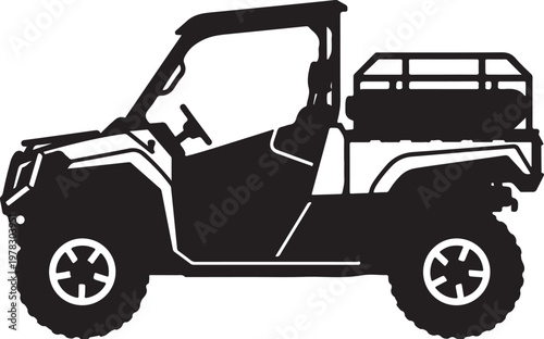 Black silhouette off-road vehicle, utility task vehicle, UTV, side-by-side illustration