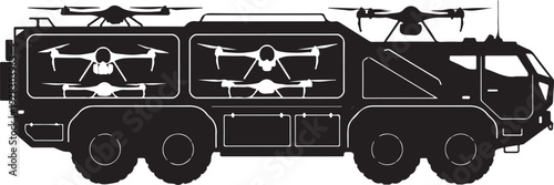 Fire truck, drone carrier, emergency vehicle, rescue transport, black silhouette