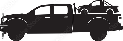 Tow truck, flatbed truck, vehicle transport, car hauler, silhouette icon
