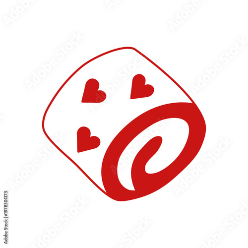 Lovely hand drawn swiss roll with hearts in minimalist Mediterranean line art style isolated on white background. Doodle outline dessert for Valentines day celebration. Sweet European cake.