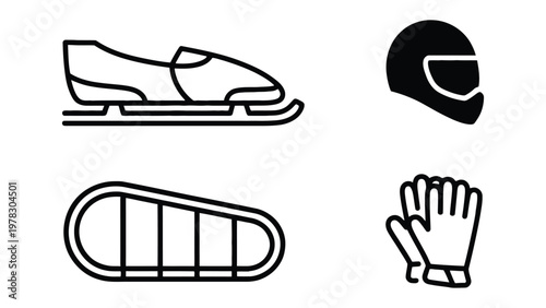 Winter Sports Essentials: A minimalist graphic composition showcasing the core equipment for winter sports, presenting a clean and iconic representation of the tools needed for speed and adventure.