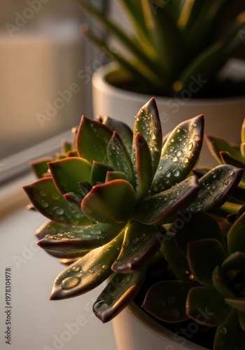 Close-Up of Succulent Plant with Water Droplets in Natural Light