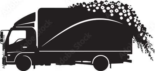 Black truck, garbage truck, waste management, silhouette icon, vector graphic