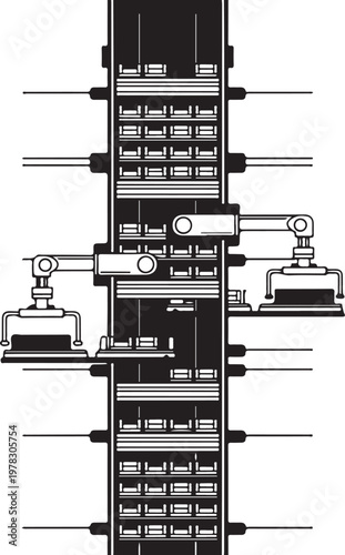Industrial robotic arms, mechanical assembly line, factory automation, robotics technology