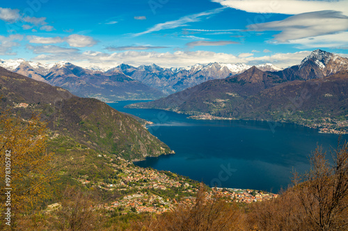 View of Lake Como from the Tremezzo mountains, with Bellagio and the mountains to the north of the lake.