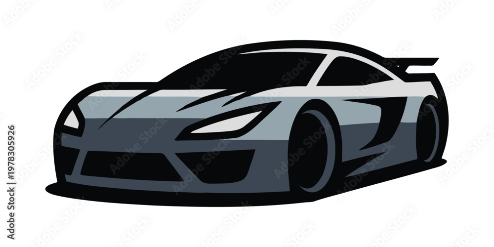 Naklejka premium Luxury Car Silhouette Vector, Premium Sports Vehicle Black Icon, Modern Automotive Design and White Background