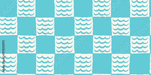 Vector seamless pattern in hand drawn doodle sketchy style with ocean waves, surf posters, banners for summer sea side vacation backgrounds and prints