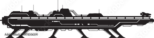 Futuristic spaceship, sci-fi spacecraft, black vector illustration, futuristic vehicle, space exploration