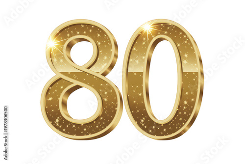 Shiny gold number eighty 3d with sparkling texture isolated on a white background isolated on a transparent background