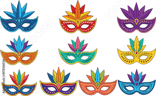 Carnival Mask Collection with Colorful Decorative Masks for Festival, Party, Masquerade, and Celebration Event Design