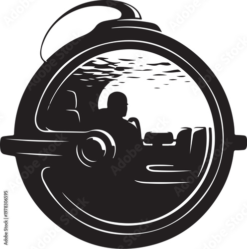 Diving, scuba diver, underwater exploration, black silhouette vector