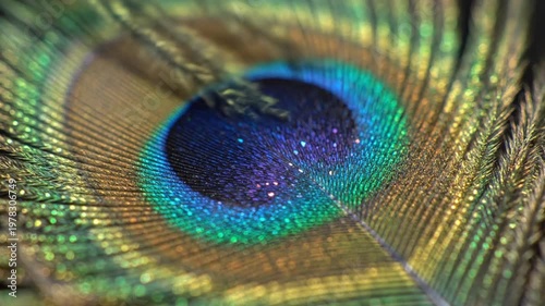 Detailed Macro Shot of Colorful Peacock Feather Plumage