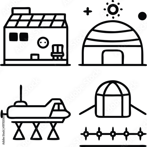 Exploring the Future of Habitats and Vehicles in a Minimalist Illustration.