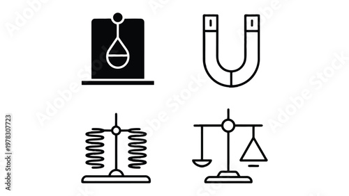 Physics and Balance: A minimalist representation of physics principles, including gravity, magnetism, and balance