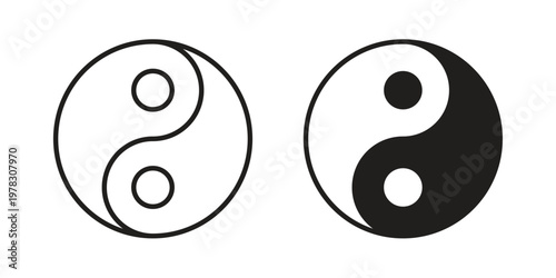 Yin yang icon vector flat linear pack on white background