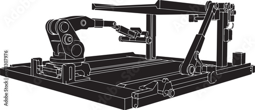 Industrial robotic arm, mechanical assembly line, robotic manufacturing, industrial automation