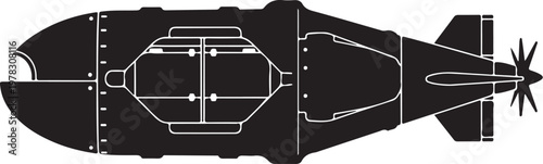 Black bomb, missile, rocket, explosive device, silhouette, vector illustration