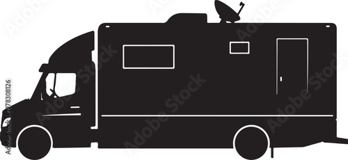Motorhome, RV, trailer, vehicle, silhouette, black, icon