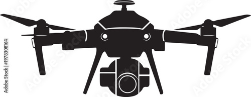 Drone, aerial, camera, vector, black, silhouette, quadcopter, aircraft, robotics