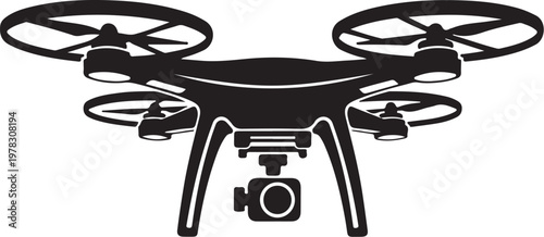 Drone, quadcopter, aerial, vector icon, black silhouette, camera drone