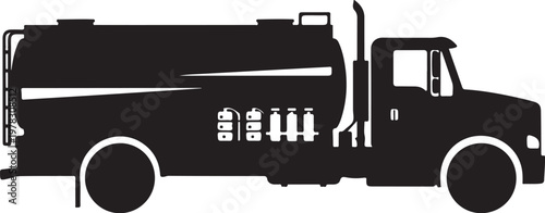 Black silhouette oil tanker truck, industrial vehicle, transportation, fuel transport