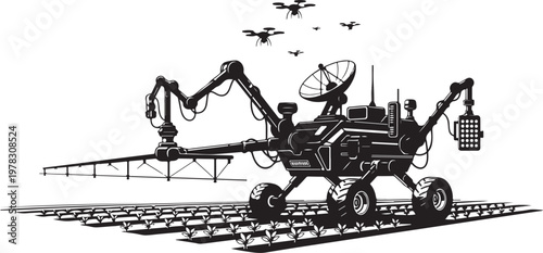 Industrial robotic farming machine, autonomous tractor, agricultural robot, precision farming equipment