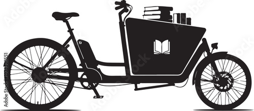 Black bicycle, cargo bike, tricycle, delivery bike, book cart, vector illustration