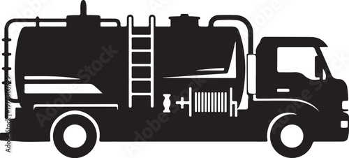 Fire truck, fire engine, tanker truck, emergency vehicle, silhouette, black and white, vector graphics