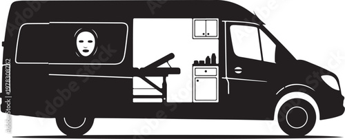 Campervan interior, motorhome layout, RV design, travel vehicle