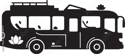 Black bus silhouette, travel vehicle icon, transportation symbol, tourist bus