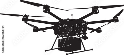 Drone, black silhouette, aircraft, vector, quadcopter, modern technology