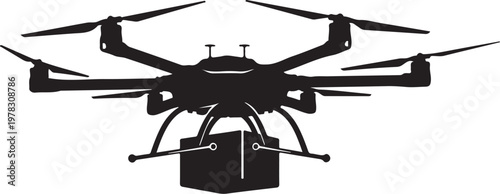 Drone, aerial vehicle, quadcopter, black silhouette, technology icon