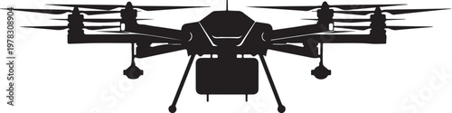 Drone, quadcopter, aerial, vehicle, black, silhouette, icon, vector