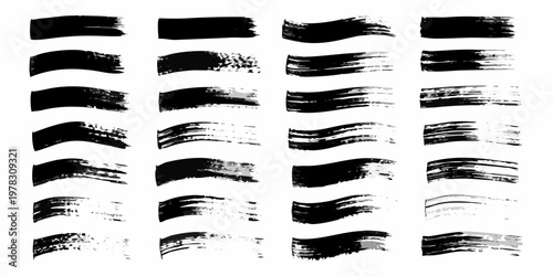 Collection of diverse black brush strokes against a white background