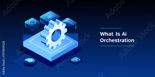Ai orchestration concept illustrated with geometric shapes and a gear