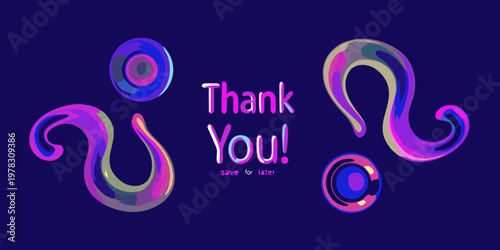 Colorful abstract shapes and text reading thank you on a dark background