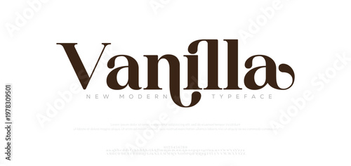 Vanilla elegant font alphabet uppercase lowercase and number. Classic lettering minimal fashion designs. Typography modern logo fonts