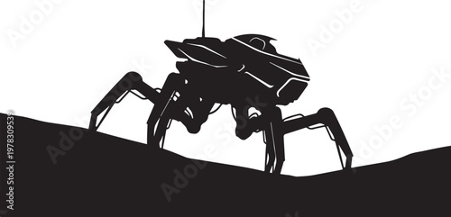Robotic spider, futuristic insect, metallic creature, sci-fi vector