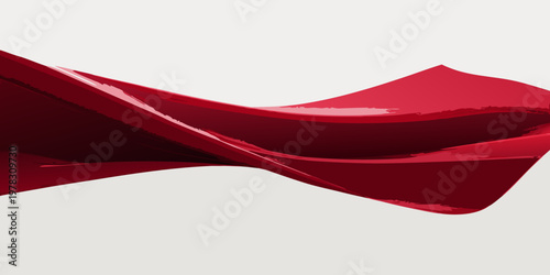 Abstract red ribbon flowing gracefully against a pale background