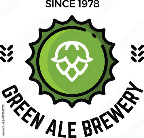 Green ale brewery logo with castle and since 1978 text