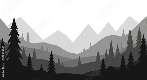 A minimalist geometric landscape evokes a sense of serenity and exploration, ideal for travel blogs or advertising campaigns needing a modern, calming