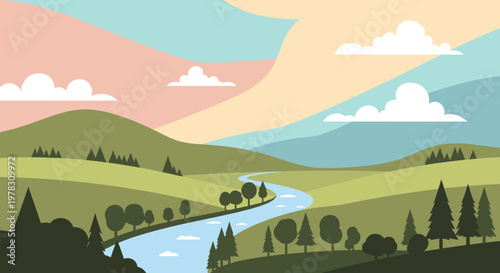 A stylized, modern illustration of a mountain range evoking a sense of calm and vastness, perfect for website backgrounds or marketing materials.