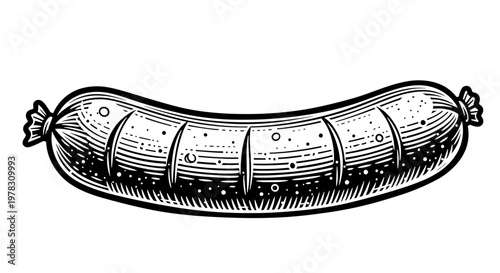 Engraving style illustration of a sausage