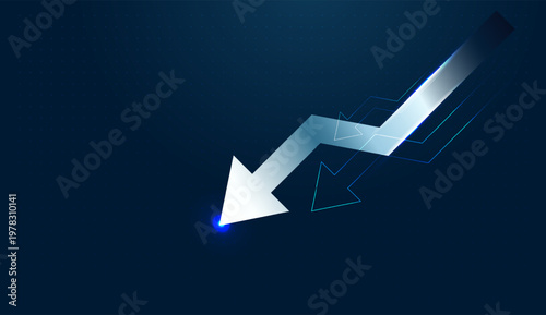 Dynamic Digital arrows plunge decisively, visualizing a severe economic Down-turn in the modern business landscape. and high-tech visual serves as modern Charts