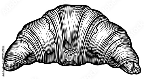 Hand drawn croissant, vintage style illustration of a buttery french pastry, detailed sketch of a bakery item