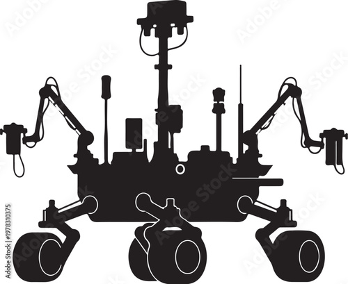 Robot, Mars Rover, Space Exploration, Black Vector Illustration, Robotic Technology