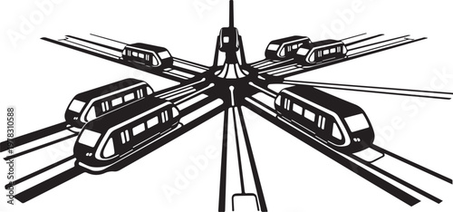 Monorail, train, transportation, icon, black and white