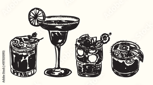 Vintage Spicy Margarita Cocktail Set with Chili Lime Mexican Drinks